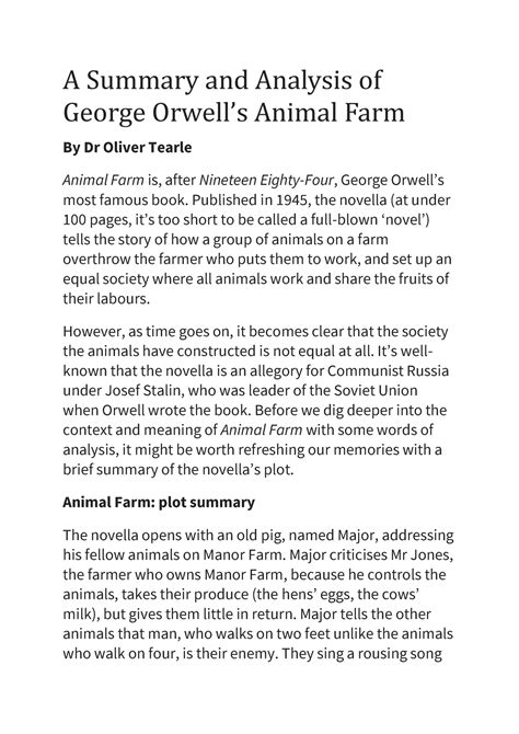 A Short Summary Of Animal Farm By George Orwell